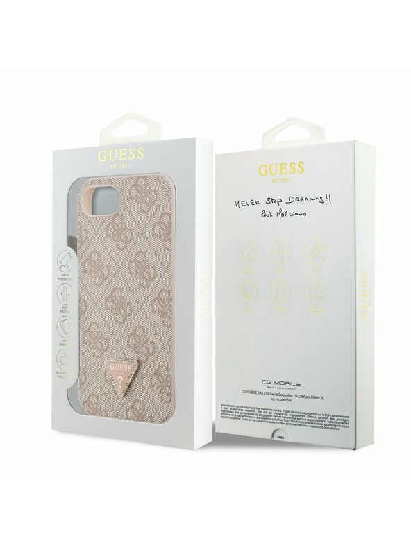 Guess Guess PU 4G Strass Triangle Metal Logo Zadný Kryt pre iPhone 16e/17e Pink