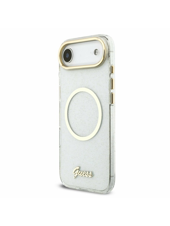 Guess Guess IML Glitter Script Popruh MagSafe Zadný Kryt pre iPhone Air Transparent