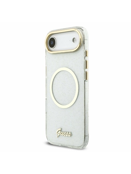 Guess Guess IML Glitter Script Popruh MagSafe Zadný Kryt pre iPhone Air Transparent