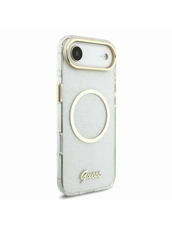 Guess Guess IML Glitter Script Popruh MagSafe Zadný Kryt pre iPhone Air Transparent