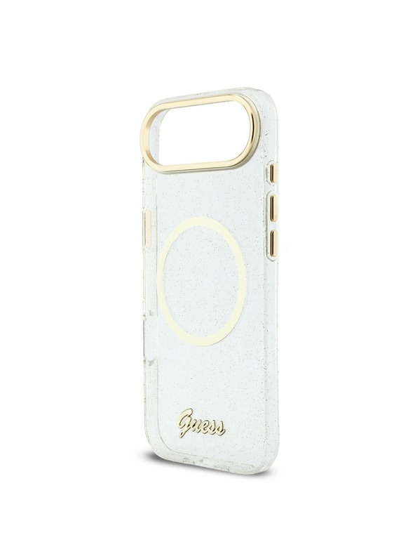 Guess Guess IML Glitter Script Popruh MagSafe Zadný Kryt pre iPhone Air Transparent