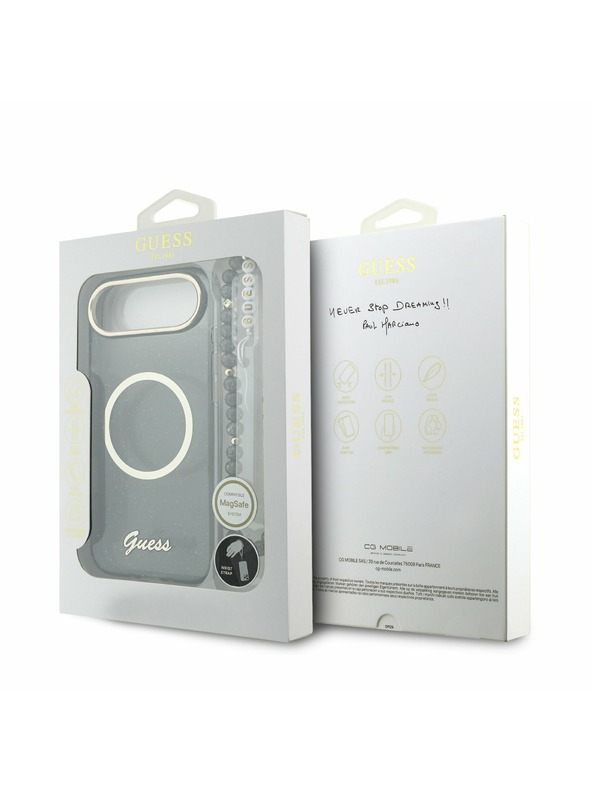 Guess Guess IML Glitter Script Popruh MagSafe Zadný Kryt pre iPhone Air Black