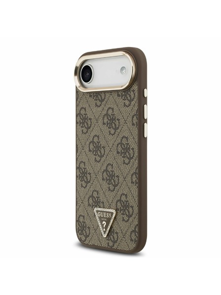 Guess Guess PU Leather 4G Strass Triangle Logo Gold Frame MagSafe Zadný Kryt pre iPhone Air Brown