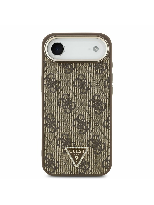 Guess Guess PU Leather 4G Strass Triangle Logo Gold Frame MagSafe Zadný Kryt pre iPhone Air Brown