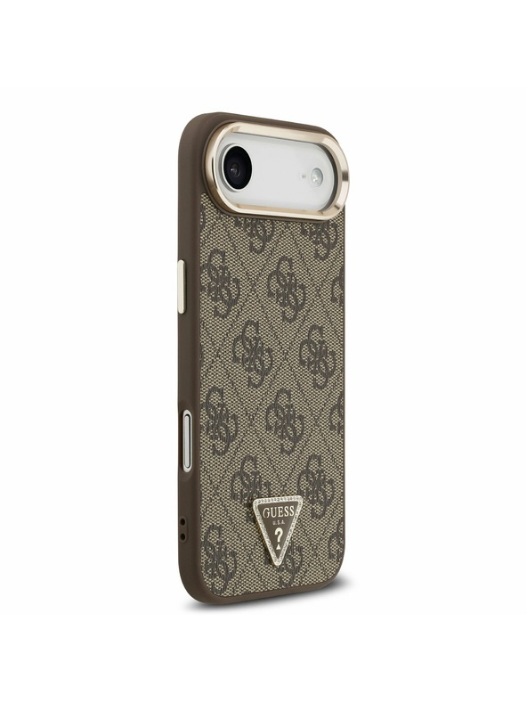 Guess Guess PU Leather 4G Strass Triangle Logo Gold Frame MagSafe Zadný Kryt pre iPhone Air Brown
