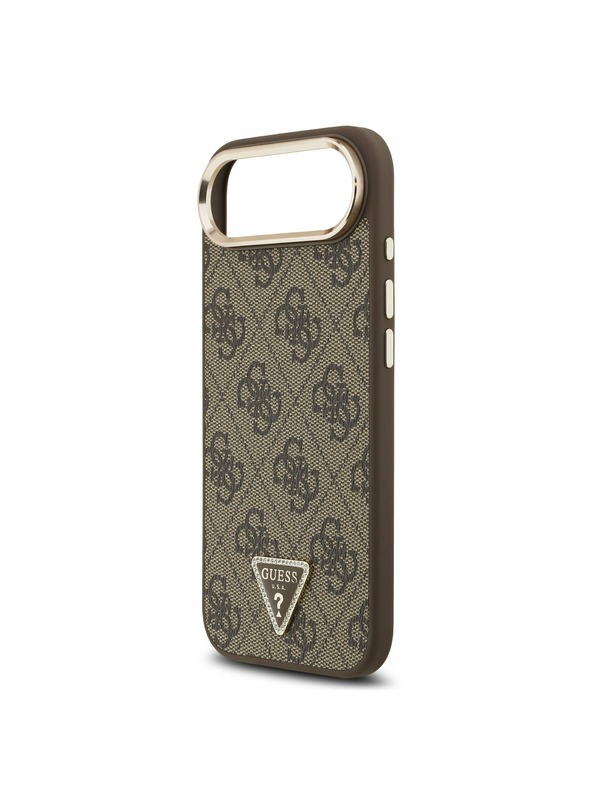 Guess Guess PU Leather 4G Strass Triangle Logo Gold Frame MagSafe Zadný Kryt pre iPhone Air Brown