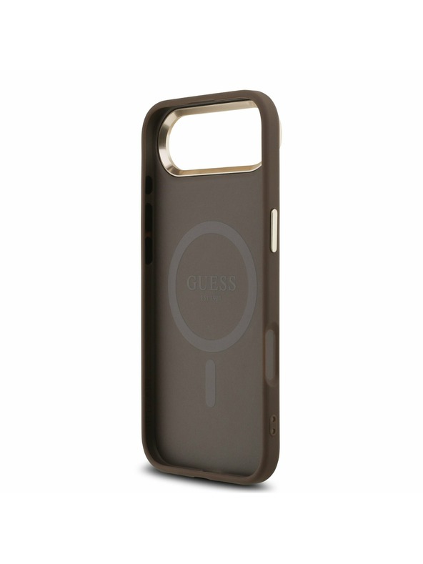 Guess Guess PU Leather 4G Strass Triangle Logo Gold Frame MagSafe Zadný Kryt pre iPhone Air Brown