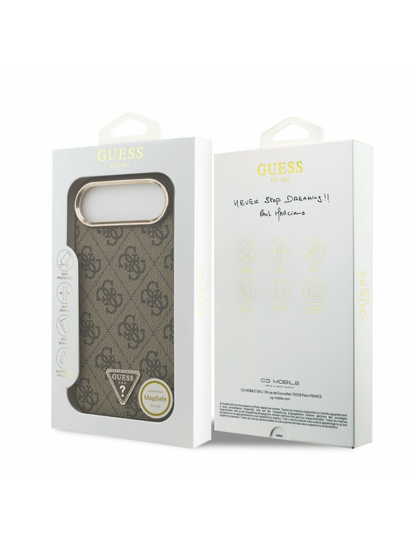 Guess Guess PU Leather 4G Strass Triangle Logo Gold Frame MagSafe Zadný Kryt pre iPhone Air Brown