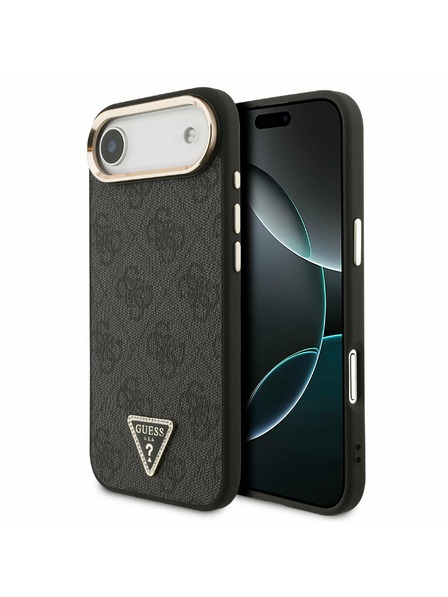 Guess Guess PU Leather 4G Strass Triangle Logo Gold Frame MagSafe Zadný Kryt pre iPhone Air Black