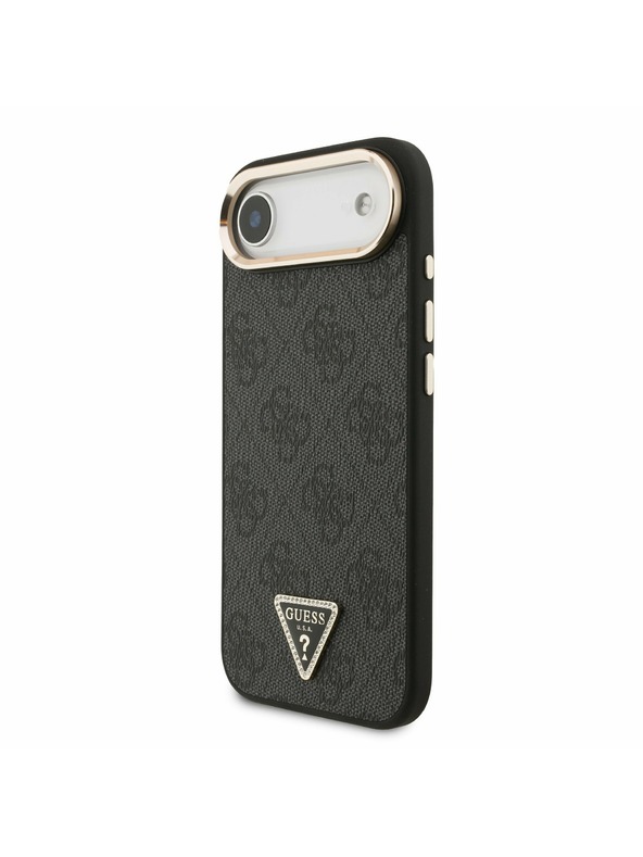 Guess Guess PU Leather 4G Strass Triangle Logo Gold Frame MagSafe Zadný Kryt pre iPhone Air Black