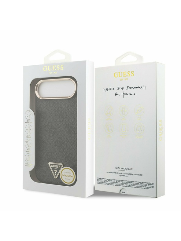 Guess Guess PU Leather 4G Strass Triangle Logo Gold Frame MagSafe Zadný Kryt pre iPhone Air Black