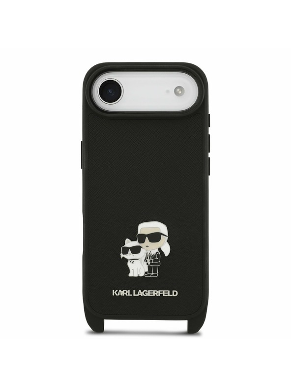 Karl Lagerfeld Karl Lagerfeld Saffiano Crossbody Popruh Metal Karl and Choupette Zadný Kryt pre iPhone Air Black