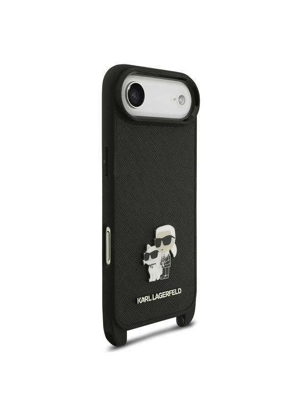 Karl Lagerfeld Karl Lagerfeld Saffiano Crossbody Popruh Metal Karl and Choupette Zadný Kryt pre iPhone Air Black