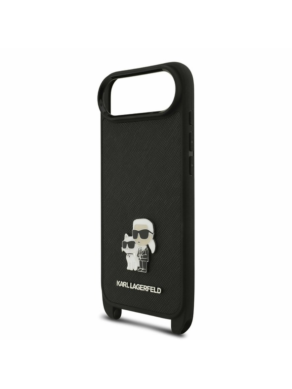 Karl Lagerfeld Karl Lagerfeld Saffiano Crossbody Popruh Metal Karl and Choupette Zadný Kryt pre iPhone Air Black