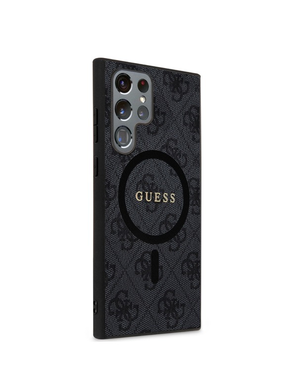 Guess Guess PU Leather 4G Colored Ring MagSafe Zadný Kryt pre Samsung Galaxy S24 Ultra Black