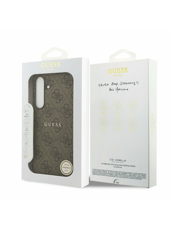 Guess Guess PU Leather 4G Colored Ring MagSafe Zadný Kryt pre Samsung Galaxy S25 FE Brown