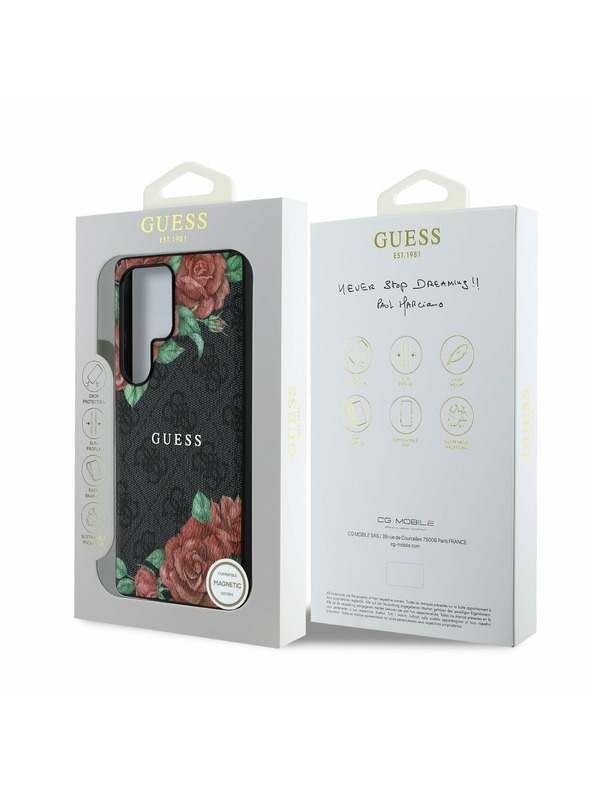 Guess Guess PU Leather 4G Flowers Print Metal Classic Logo MagSafe Zadný Kryt pre Samsung Galaxy S25 Ultra Black