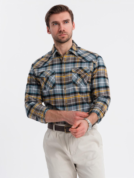 Ombre Clothing Oranžová a sivá pánska flanelová košeľa Ombre Clothing