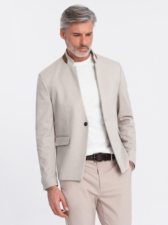 Ombre Clothing Ombre Clothing pánska hnedá bunda so stojačikom