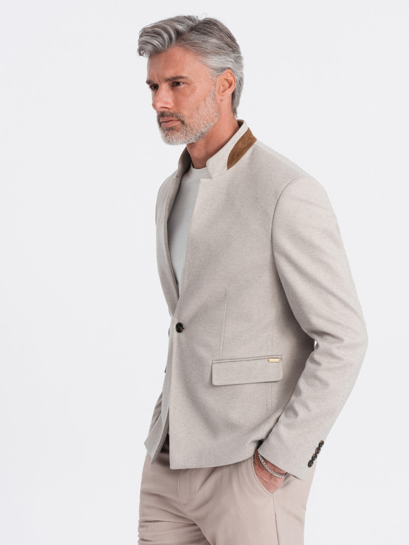 Ombre Clothing Ombre Clothing pánska hnedá bunda so stojačikom