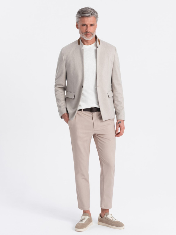 Ombre Clothing Ombre Clothing pánska hnedá bunda so stojačikom