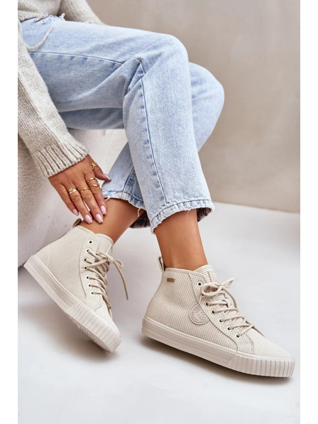 BIG STAR SHOES Dámske zateplené manšestráčové tenisky Big Star Hi-Poly System - béžové