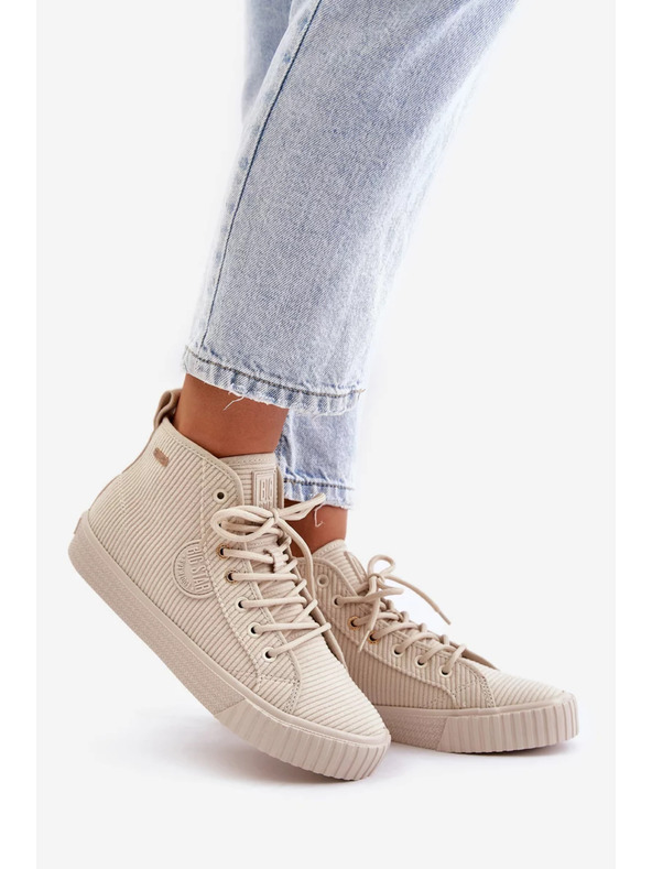 BIG STAR SHOES Dámske zateplené manšestráčové tenisky Big Star Hi-Poly System - béžové