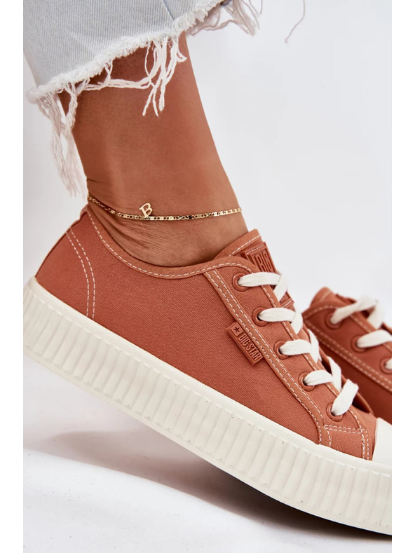 BIG STAR SHOES Dámske plátené tenisky na platforme Big Star – oranžové