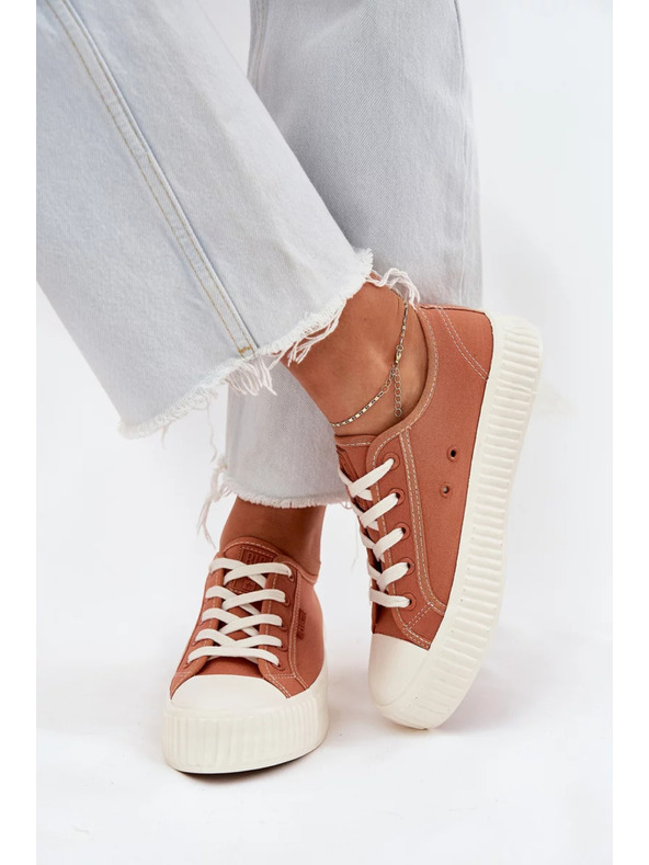 BIG STAR SHOES Dámske plátené tenisky na platforme Big Star – oranžové