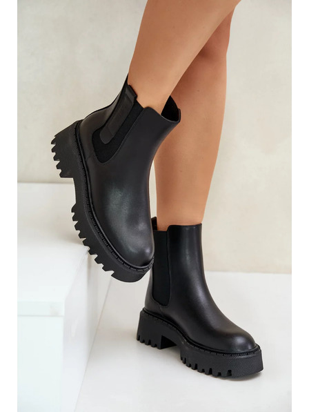 BIG STAR SHOES Dámske kožené zateplené členkové topánky Big Star Chelsea - čierne