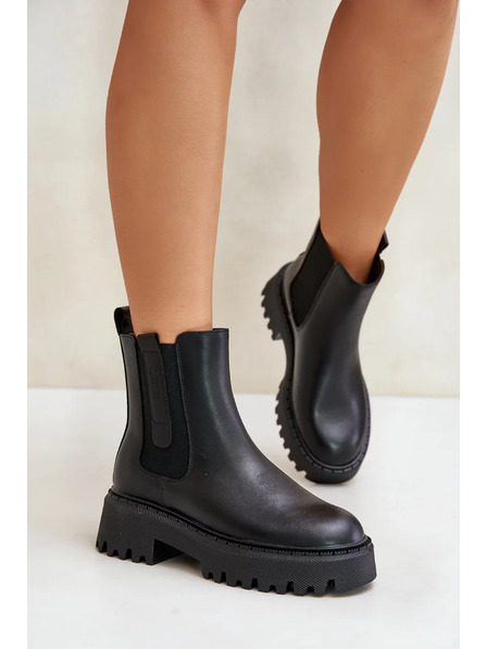 BIG STAR SHOES Dámske kožené zateplené členkové topánky Big Star Chelsea - čierne