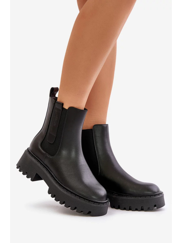 BIG STAR SHOES Dámske kožené zateplené členkové topánky Big Star Chelsea - čierne