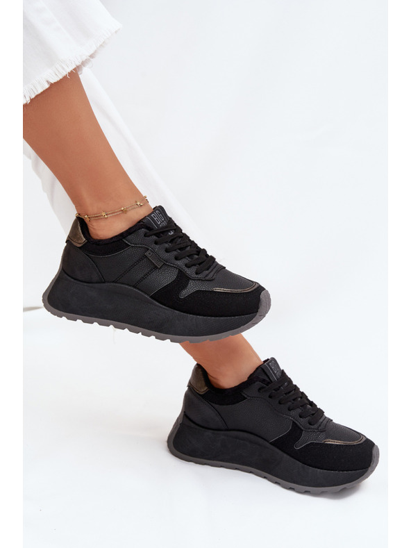 BIG STAR SHOES Dámske zateplené tenisky na platforme Big Star HI-POLY SYSTEM – čierne