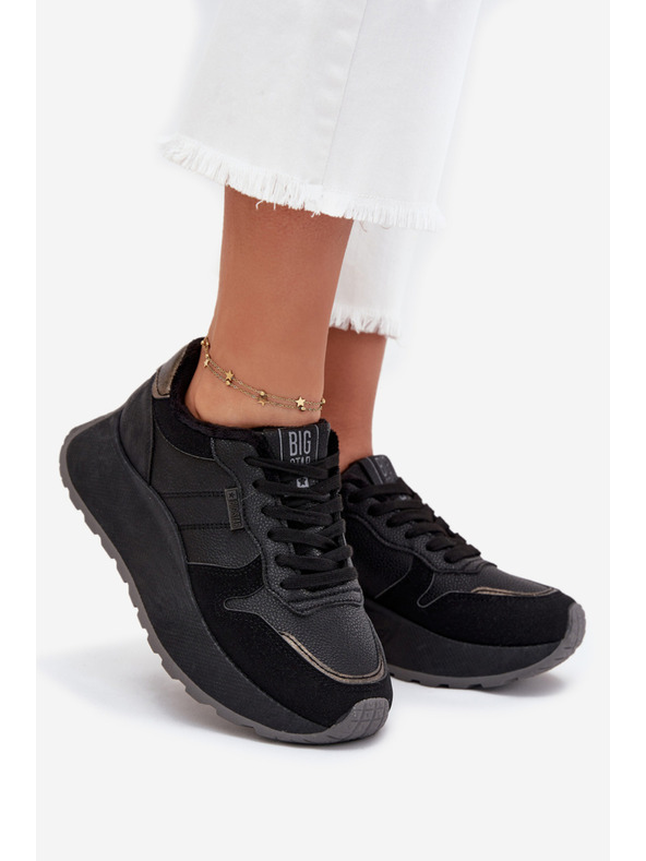 BIG STAR SHOES Dámske zateplené tenisky na platforme Big Star HI-POLY SYSTEM – čierne