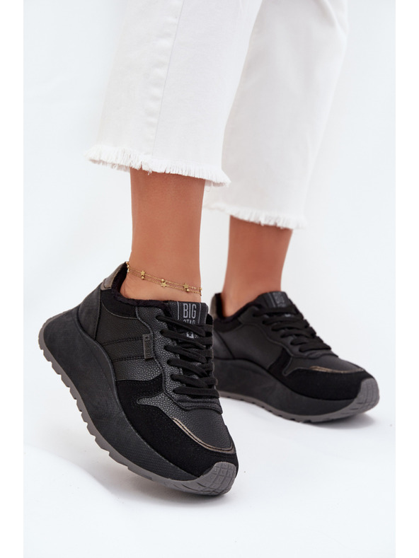 BIG STAR SHOES Dámske zateplené tenisky na platforme Big Star HI-POLY SYSTEM – čierne