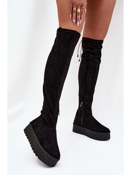 BIG STAR SHOES Dámske čižmy nad kolená na platforme Big Star – čierne