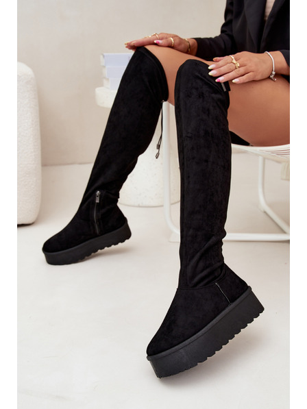 BIG STAR SHOES Dámske čižmy nad kolená na platforme Big Star – čierne