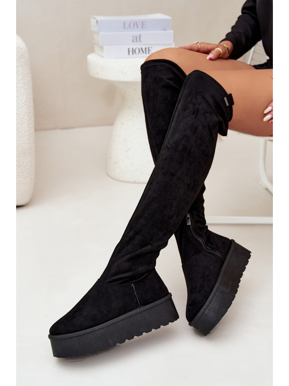 BIG STAR SHOES Dámske čižmy nad kolená na platforme Big Star – čierne