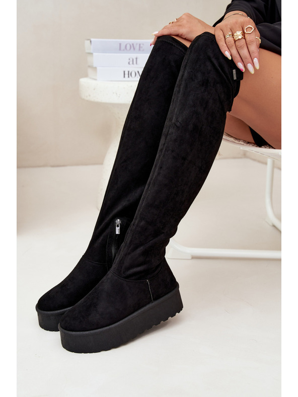 BIG STAR SHOES Dámske čižmy nad kolená na platforme Big Star – čierne