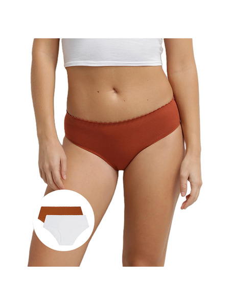DIM DIM BODY TOUCH MIDI BRIEF 2x - Dámske nohavičky 2 ks - tehlová - biela