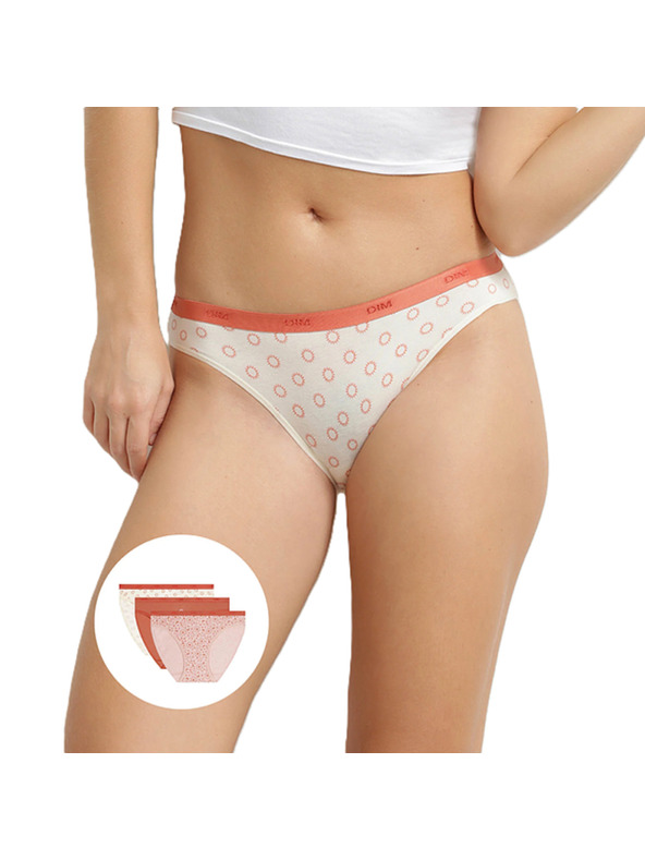 DIM DIM LES POCKETS COTTON SLIP 3x - Dámske bavlnené nohavičky 3 ks - smotanová - tehlová