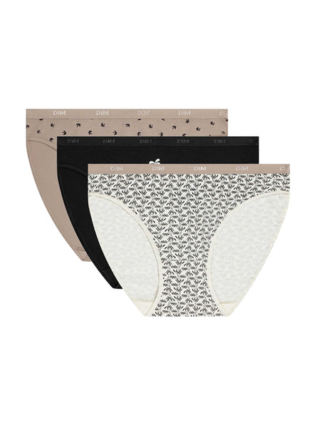 DIM DIM LES POCKETS COTTON SLIP 3x - Dámske bavlnené nohavičky 3 ks - biela - svetlo hnedá - čierna