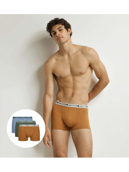 DIM DIM GOTS COTTON STRETCH BOXER 3x - Pánske boxerky z bio bavlny 3ks - oranžová - tmavo zelená - svetlo hnedá