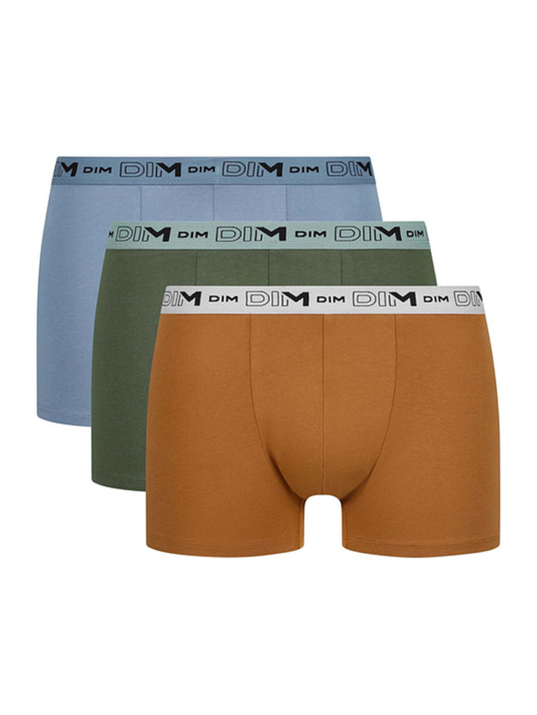 DIM DIM GOTS COTTON STRETCH BOXER 3x - Pánske boxerky z bio bavlny 3ks - oranžová - tmavo zelená - svetlo hnedá