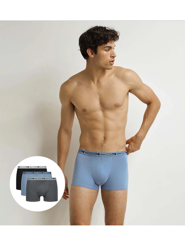 DIM DIM GOTS COTTON STRETCH BOXER 3x - Pánske boxerky z bio bavlny 3ks - šedá - modrá - čierna