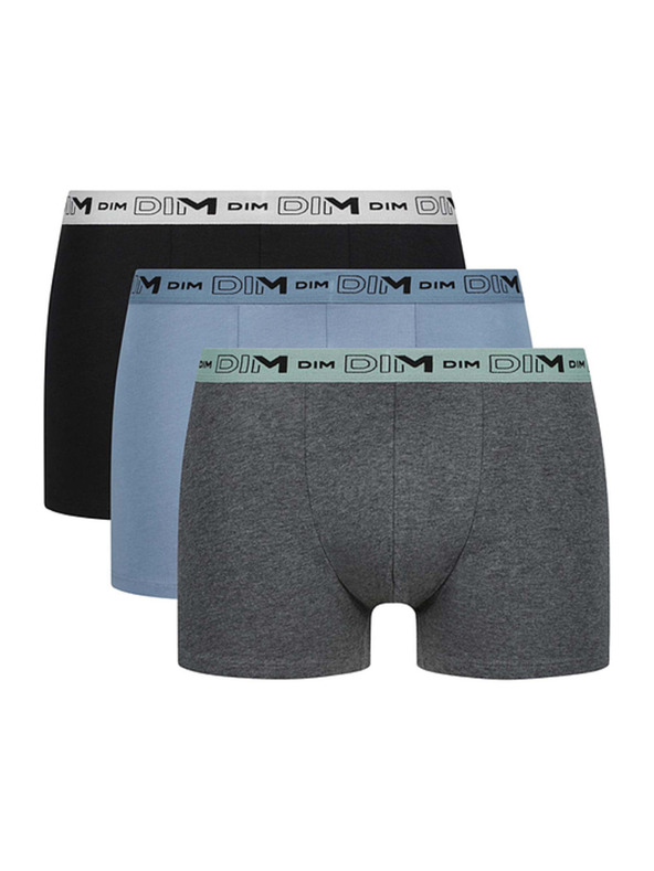 DIM DIM GOTS COTTON STRETCH BOXER 3x - Pánske boxerky z bio bavlny 3ks - šedá - modrá - čierna