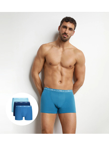 DIM DIM COTTON STRETCH BOXER 3x - Pánske boxerky 3 ks - svetlo modrá - tmavo modrá