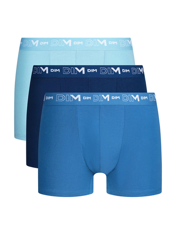 DIM DIM COTTON STRETCH BOXER 3x - Pánske boxerky 3 ks - svetlo modrá - tmavo modrá