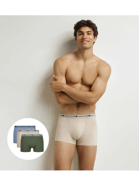 DIM DIM GOTS COTTON STRETCH BOXER 3x - Pánske boxerky z bio bavlny 3ks - zelená - svetlo hnedá - svetlo modrá