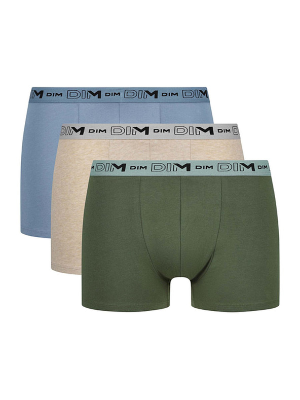 DIM DIM GOTS COTTON STRETCH BOXER 3x - Pánske boxerky z bio bavlny 3ks - zelená - svetlo hnedá - svetlo modrá